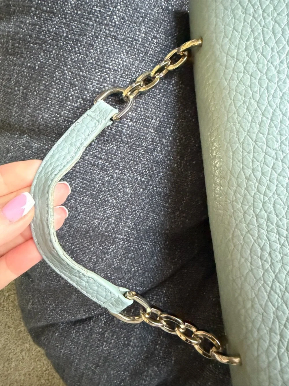 Furla Pebbled Leather Satchel in Pale Blue with Gold Hardware
